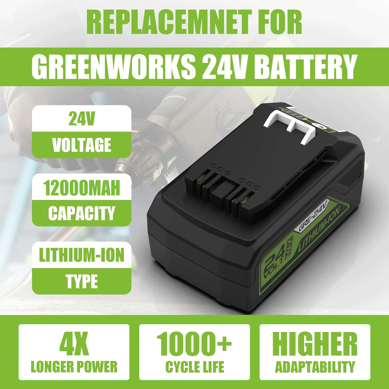24V 12.0Ah Batteries Replacement for Greenworks 24V Battery Model 29842 29852