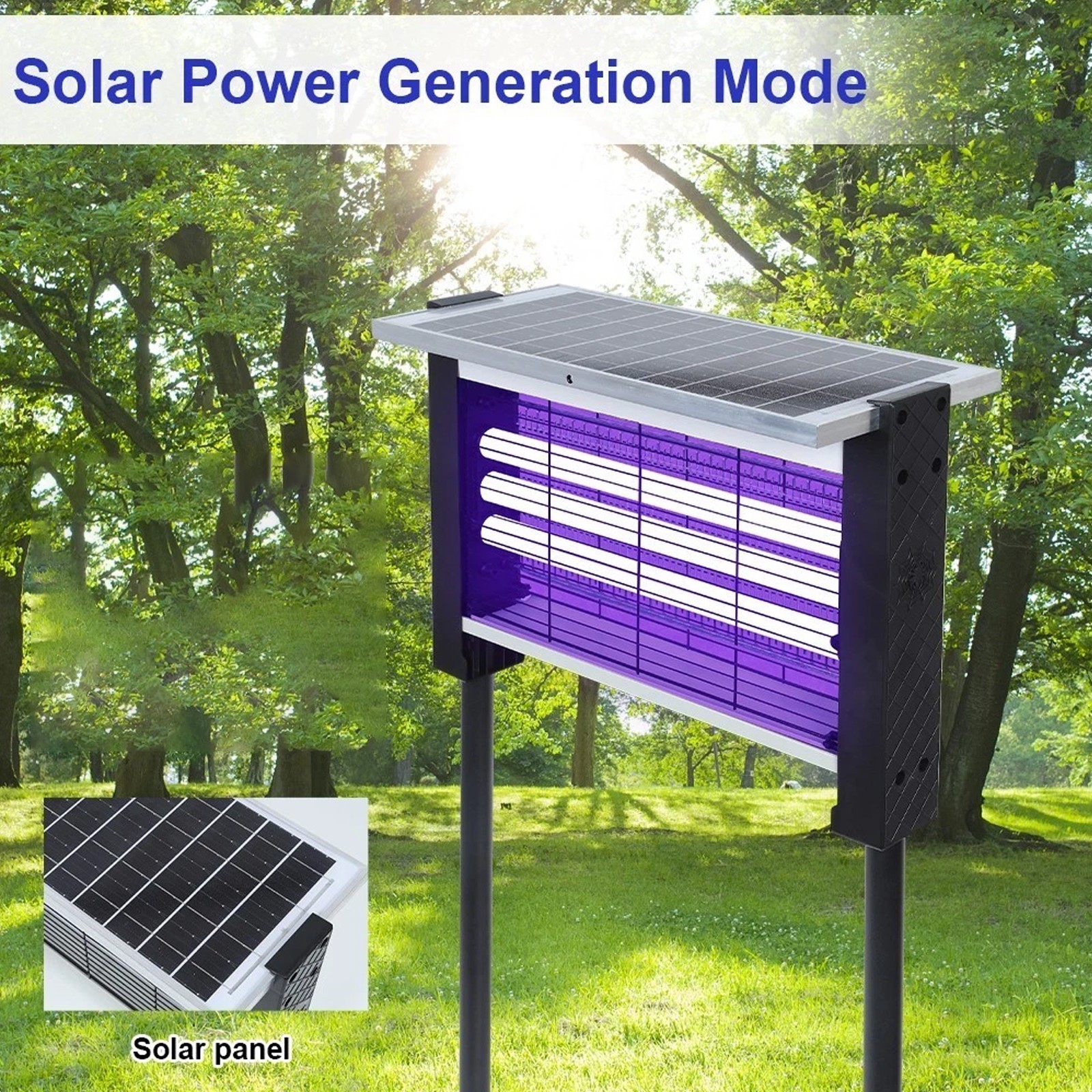 Solar Bug Zapper Outdoor Mosquito Zapper 4500V Waterproof Rechargeable Fly Trap