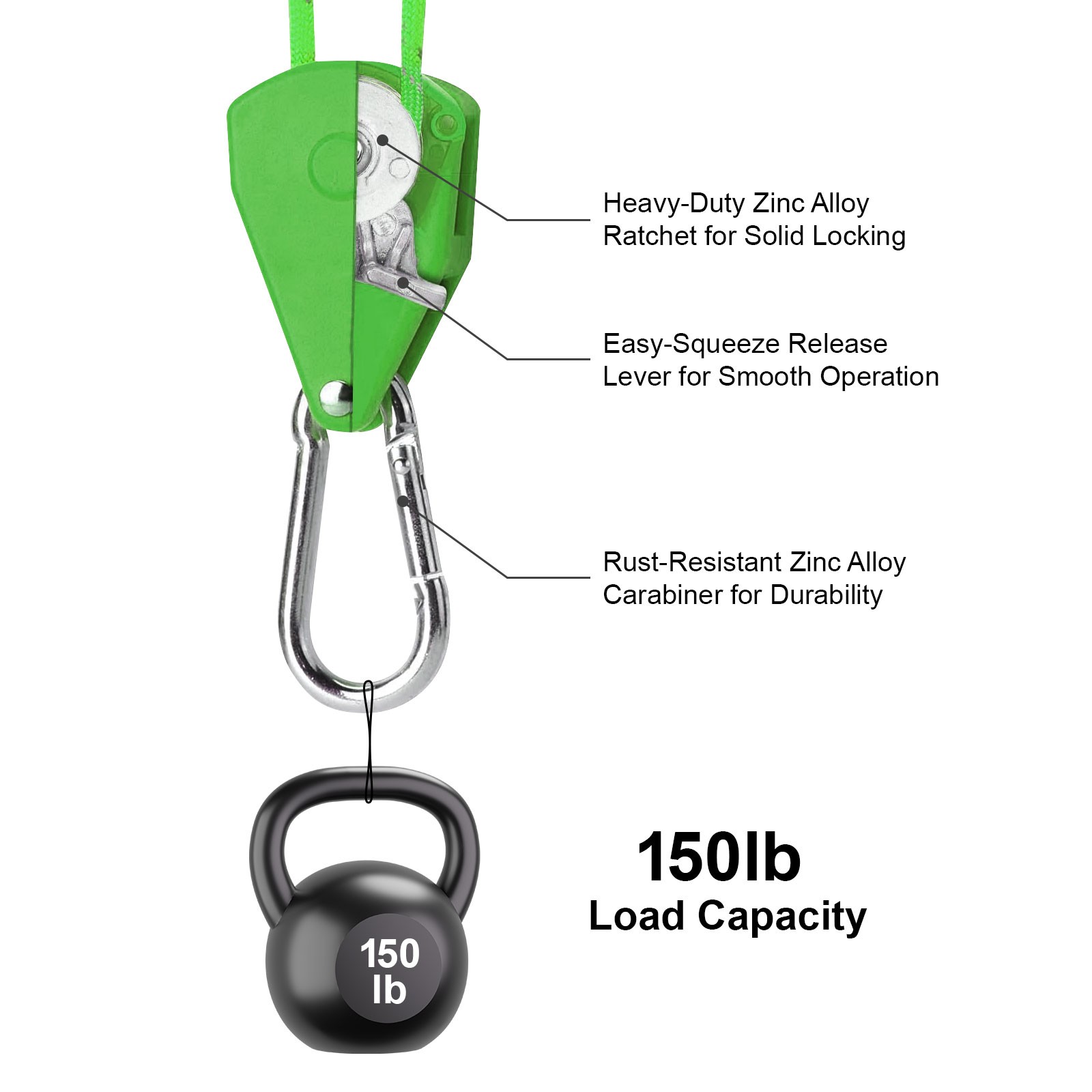 4x Adjustable Rope Pulley Ratchet Tie Down 150LB Reflective Tent Guy Line 13.1FT