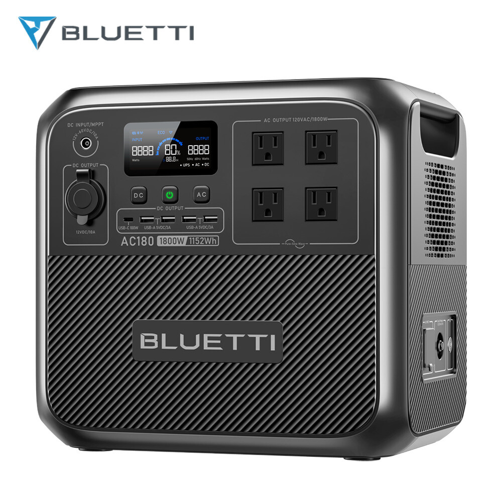BLUETTI AC180 1800W 1152Wh Power Station Solar Generator For Power Outage/Backup