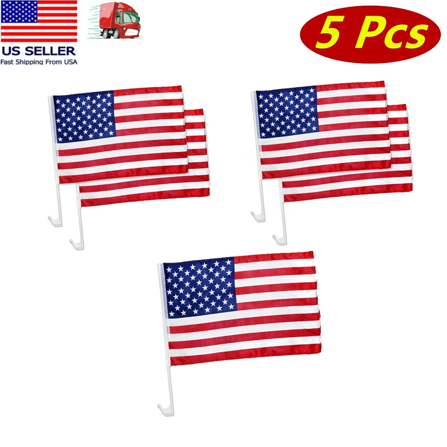 5 Pcs 17″ X 12″ USA American Stars and Stripes Car Flag, Window Flags 17″ X 12″