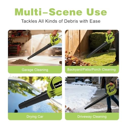 Electric Leaf Blower Corded, 7-Amp, 390CFM/ 210MPH, 2 Speed Modes, Green