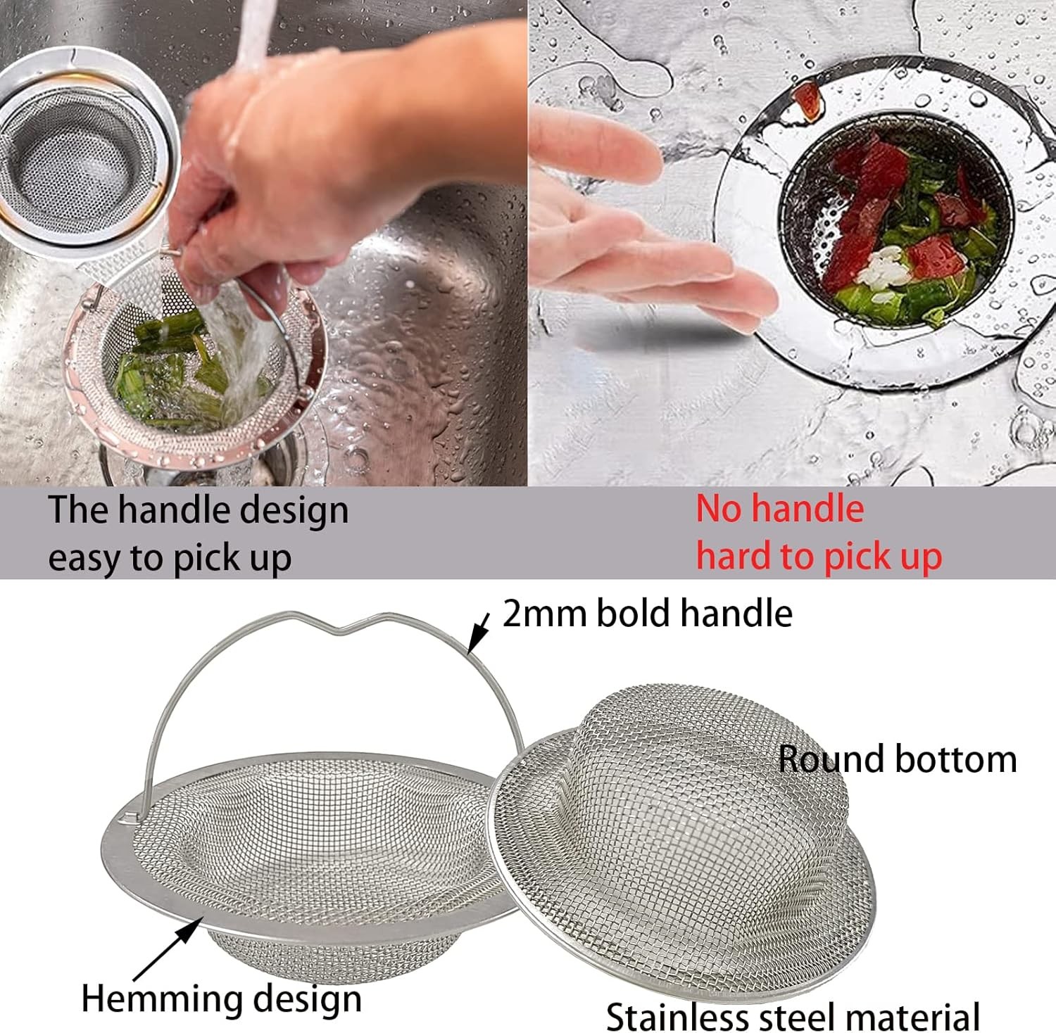 Kitchen Sink Strainer Large Wide Rim 4.5″ Stainless Steel Mesh Drain Filter