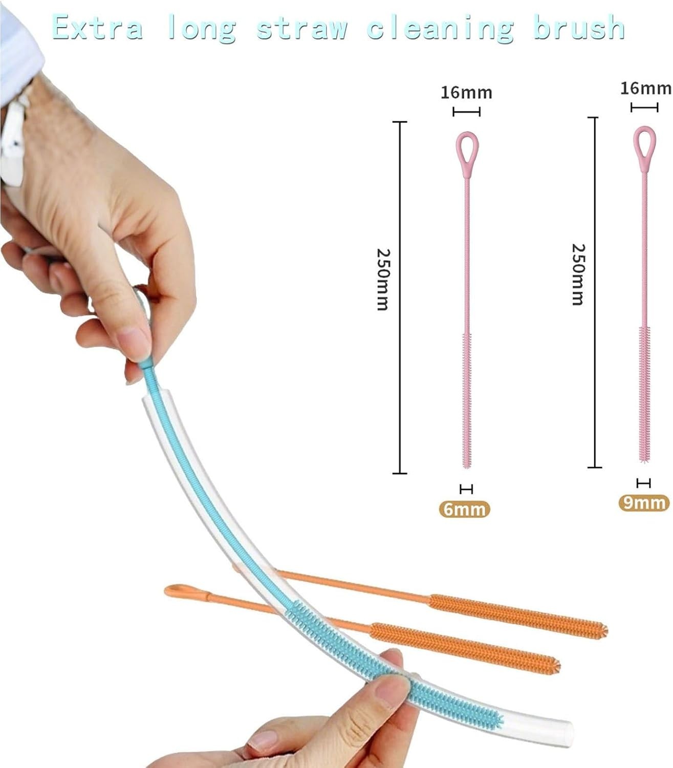 Silicone Straw Cleaner Brush, Reusable, Extra Long for Cleaning Tumbler, Handle