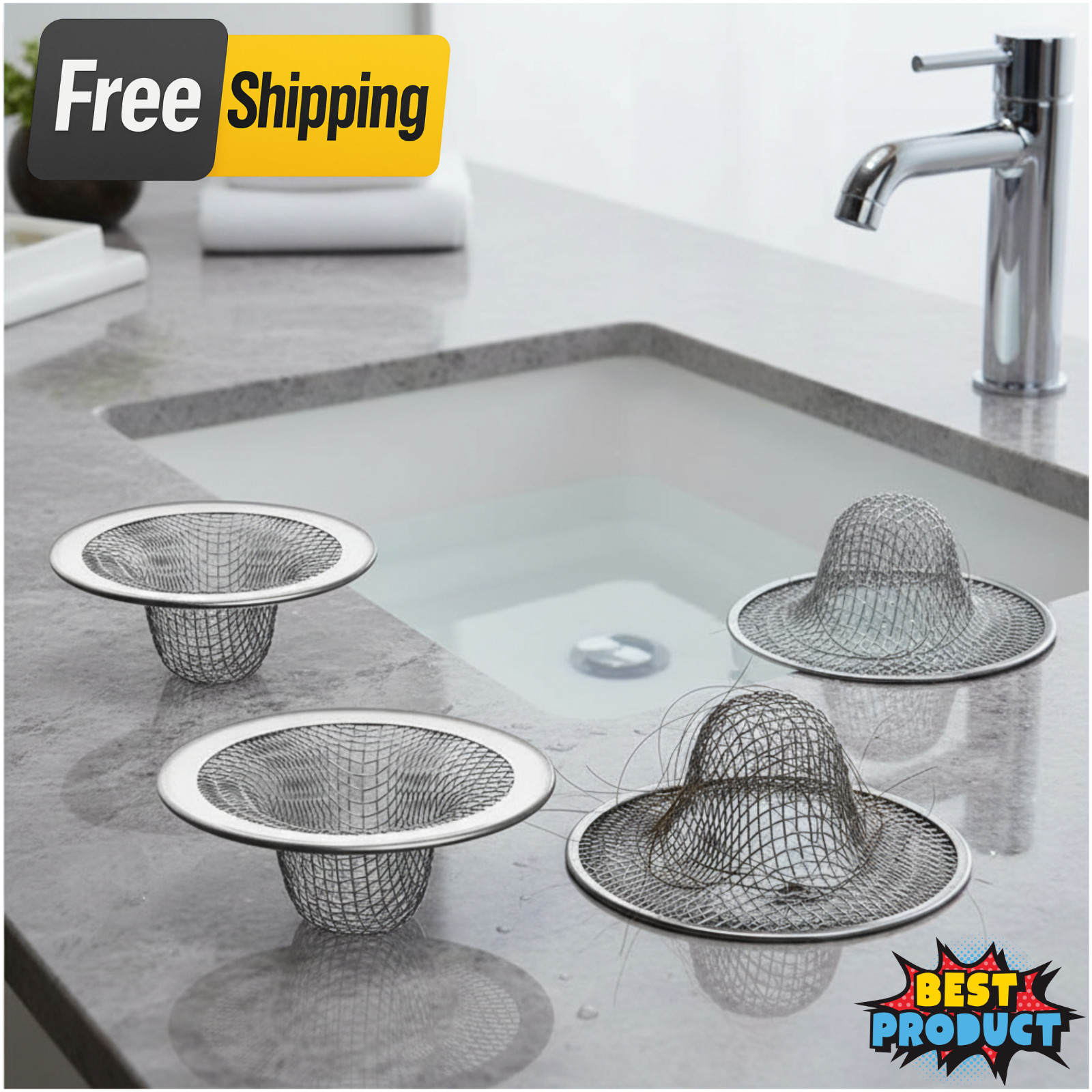 10PCS Stainless Steel Sink Strainer Hair Catcher Drain Slop Filter Trap Bathroom