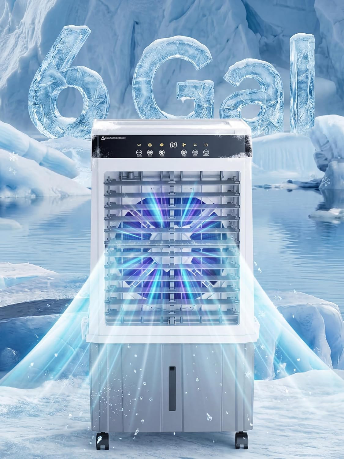 2026 Upgraded 3000 CFM Swamp Cooler, Evaporative Air Cooler with 6 Gal Detachabl