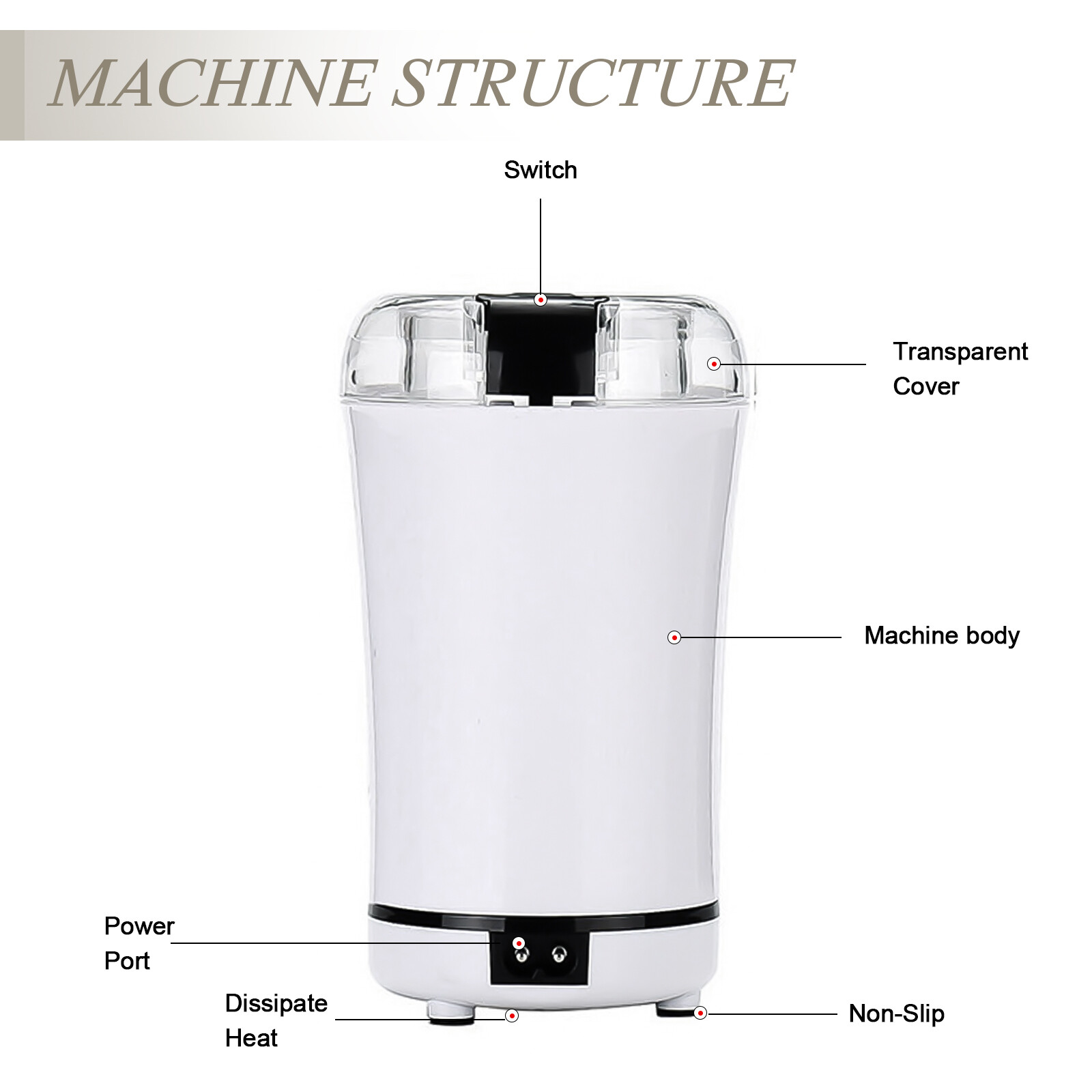 Portable Electric Coffee Grinder Bean Nut Grind Spice Crusher Mill Blender Cafe