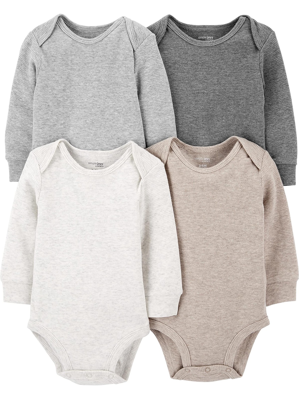 Simple Joys by Carter’s unisex-baby 4-Pack Long-Sleeve Thermal Bodysuits, Beige/
