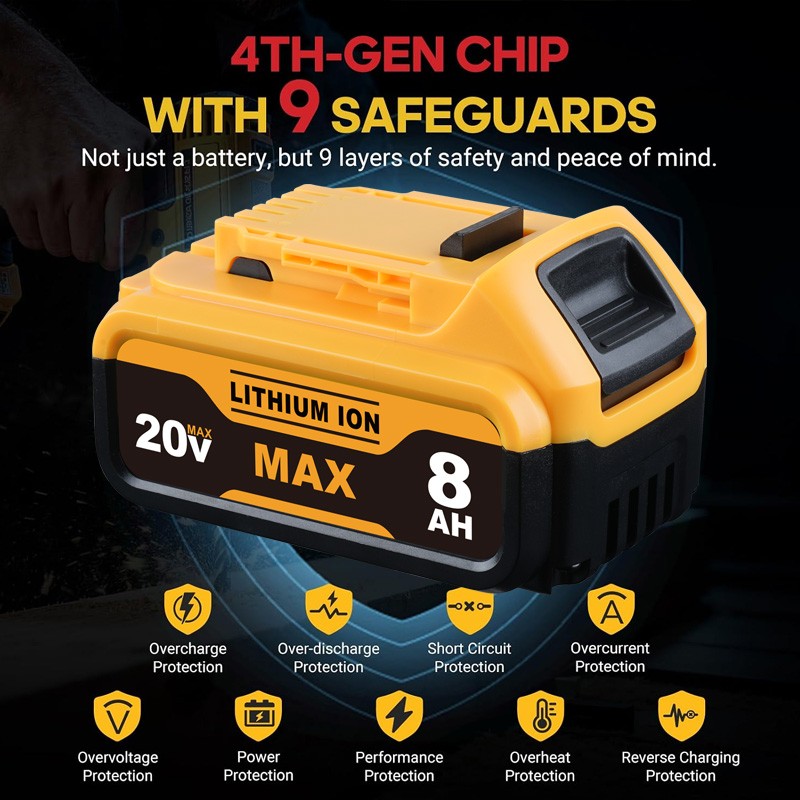 2Pack 8.0AH Lithium Ion Battery 20V 20 Volt Max XR For DeWalt DCB206-2 DCB205-2