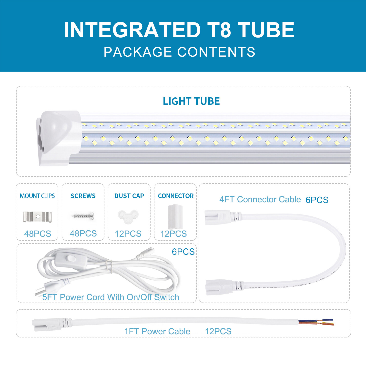 12Pack 8FT 120W LED Tube Light Fixture T8 LED Shop Light Warehouse Garage Light