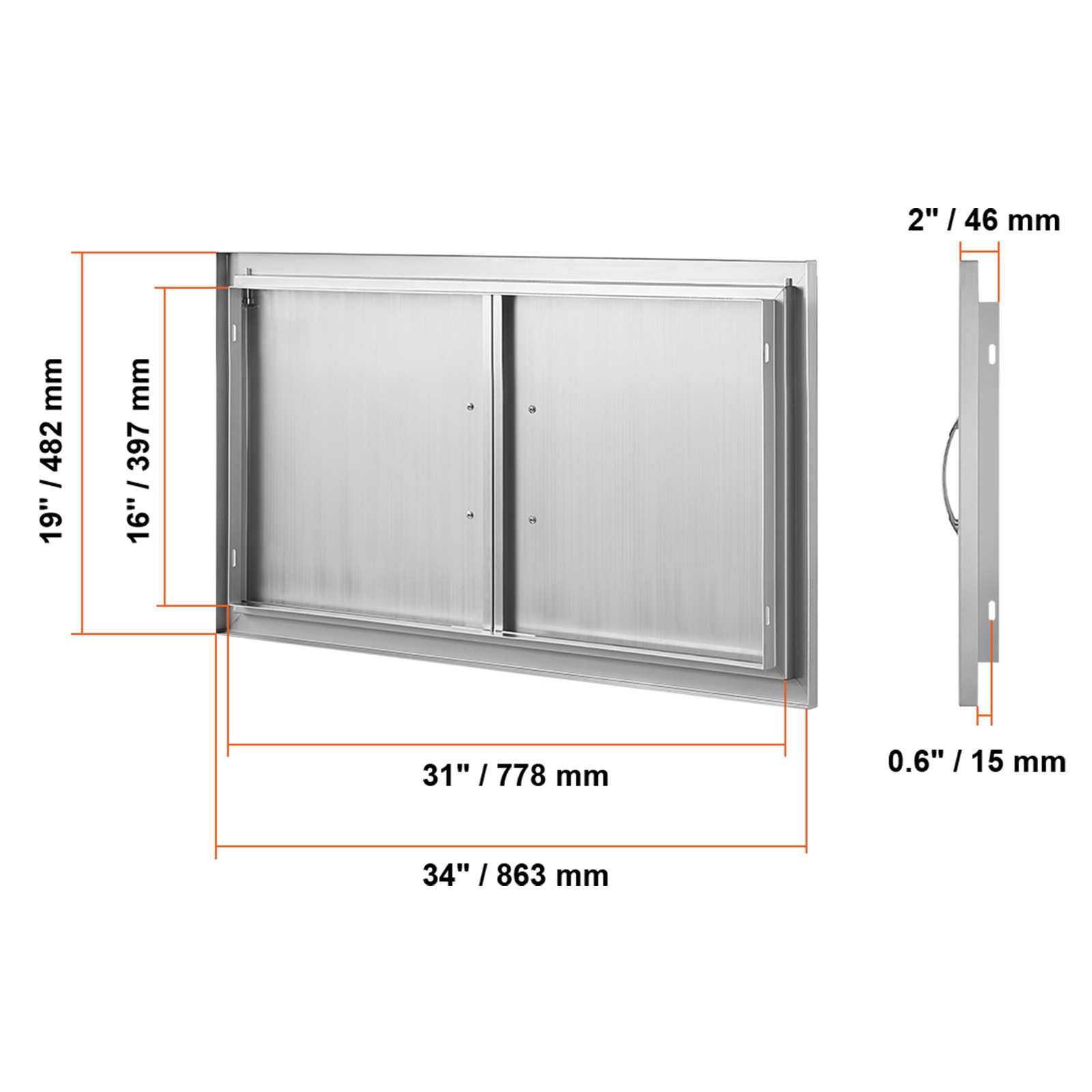 Uimoso 34×19 Inch Outdoor Kitchen BBQ Access Door Stainless Steel