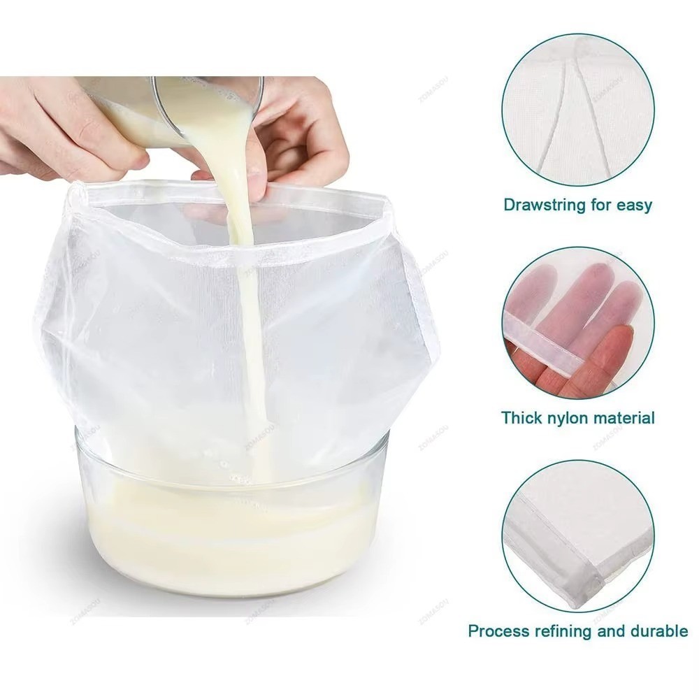 Fine Mesh Fabric Strainer Filter Bag Nut Milk Reusable Bag Cheese Cloth Kitchen