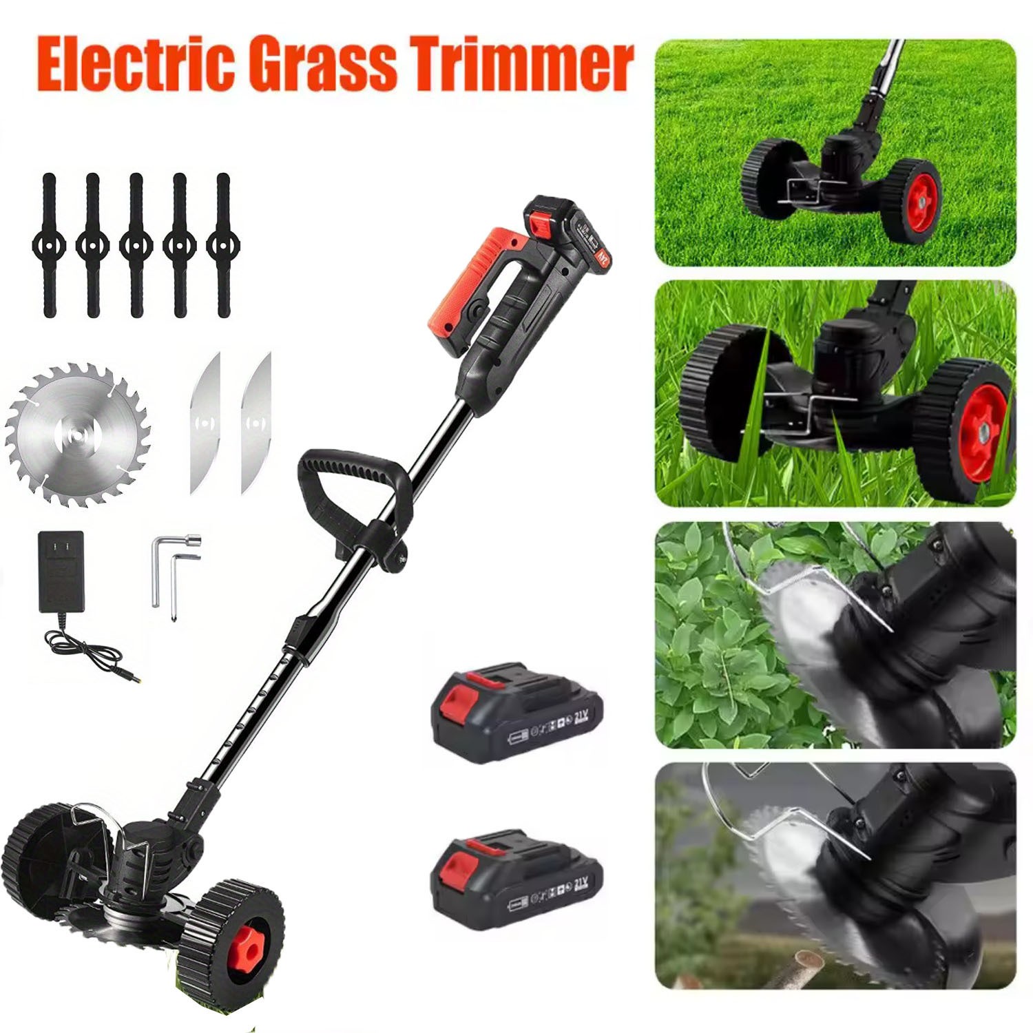 Cordless Electric Lawn Mower Brush Cutter Lawn Edger Grass String Trimmer