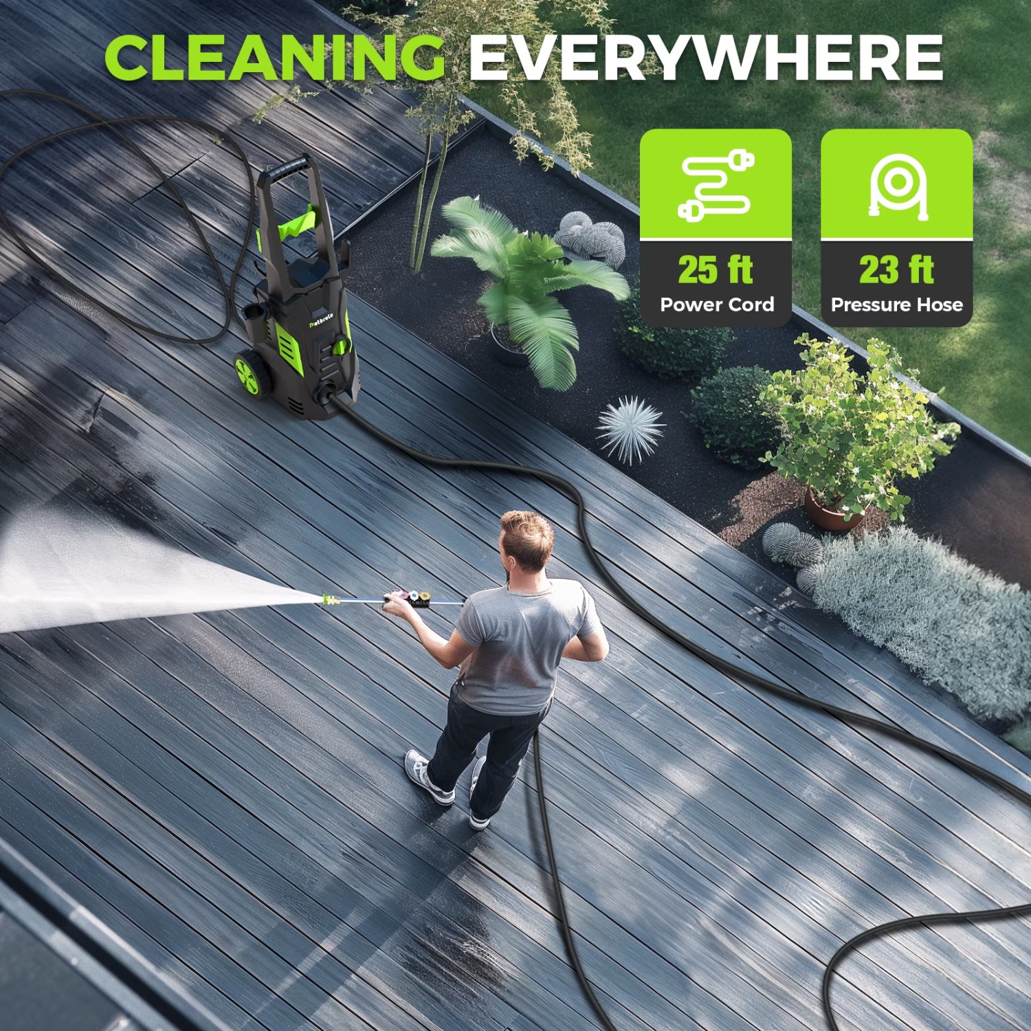 Patbrela C10 1800W Electric Pressure Washer, 5000PSI Max 3.0 GPM with 4 Nozzles,