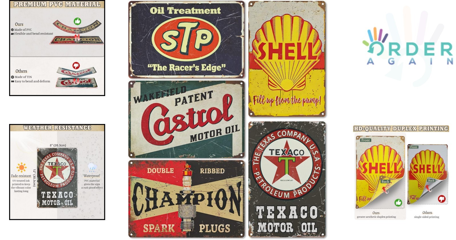 Vintage Garage Signs 5PCS PVC Retro Wall Decor Car Oil Gas Station Theme