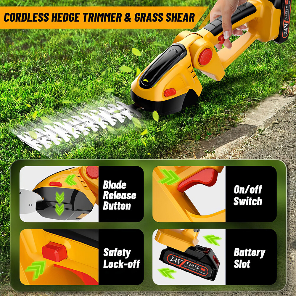 Electric Hedge Trimmer Cordless Power Hedge Trimmer with 2 Battery 1 Charger