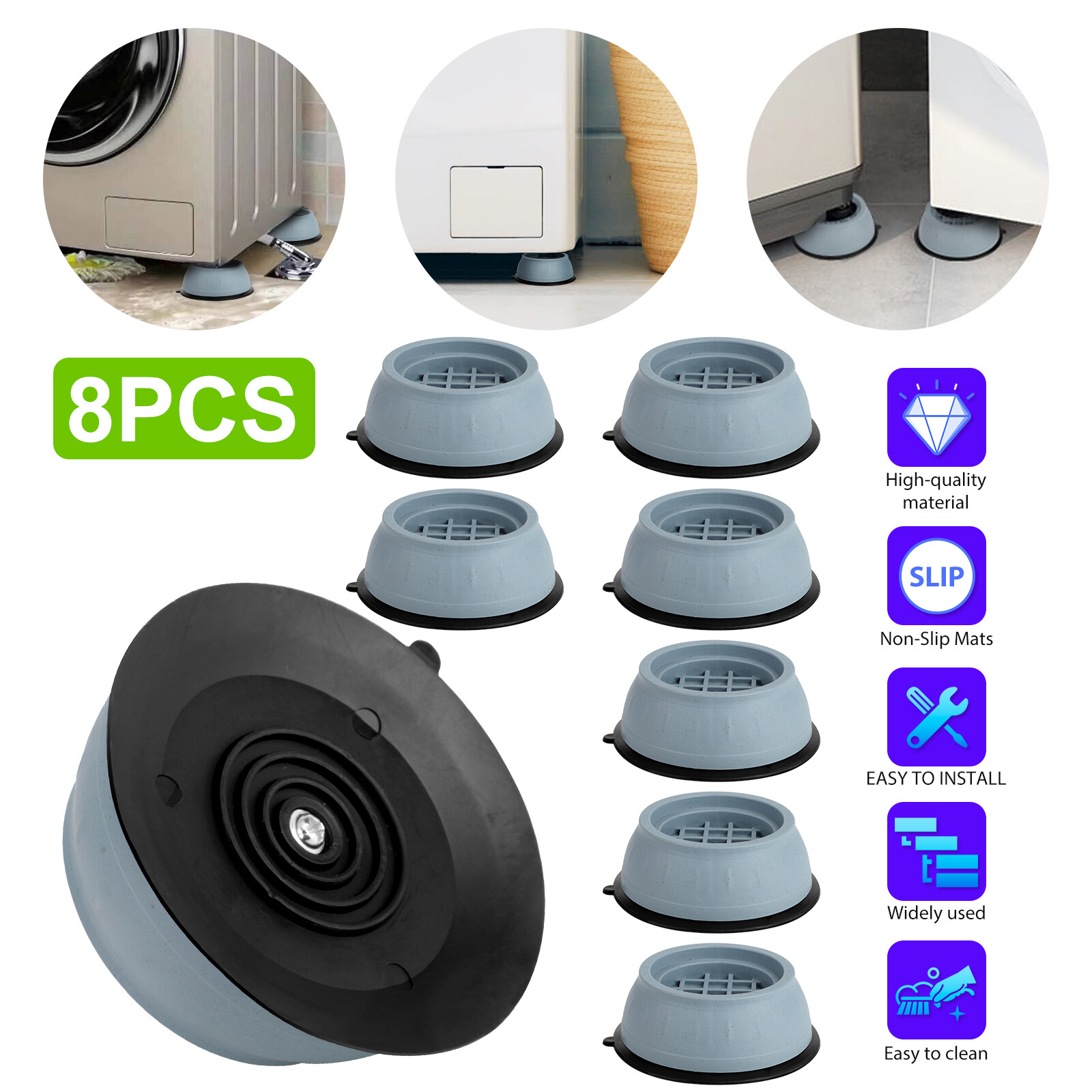 8Pcs Anti Vibration Washing Machine Support Anti-Slip Rubber Feet Base Pads Mat