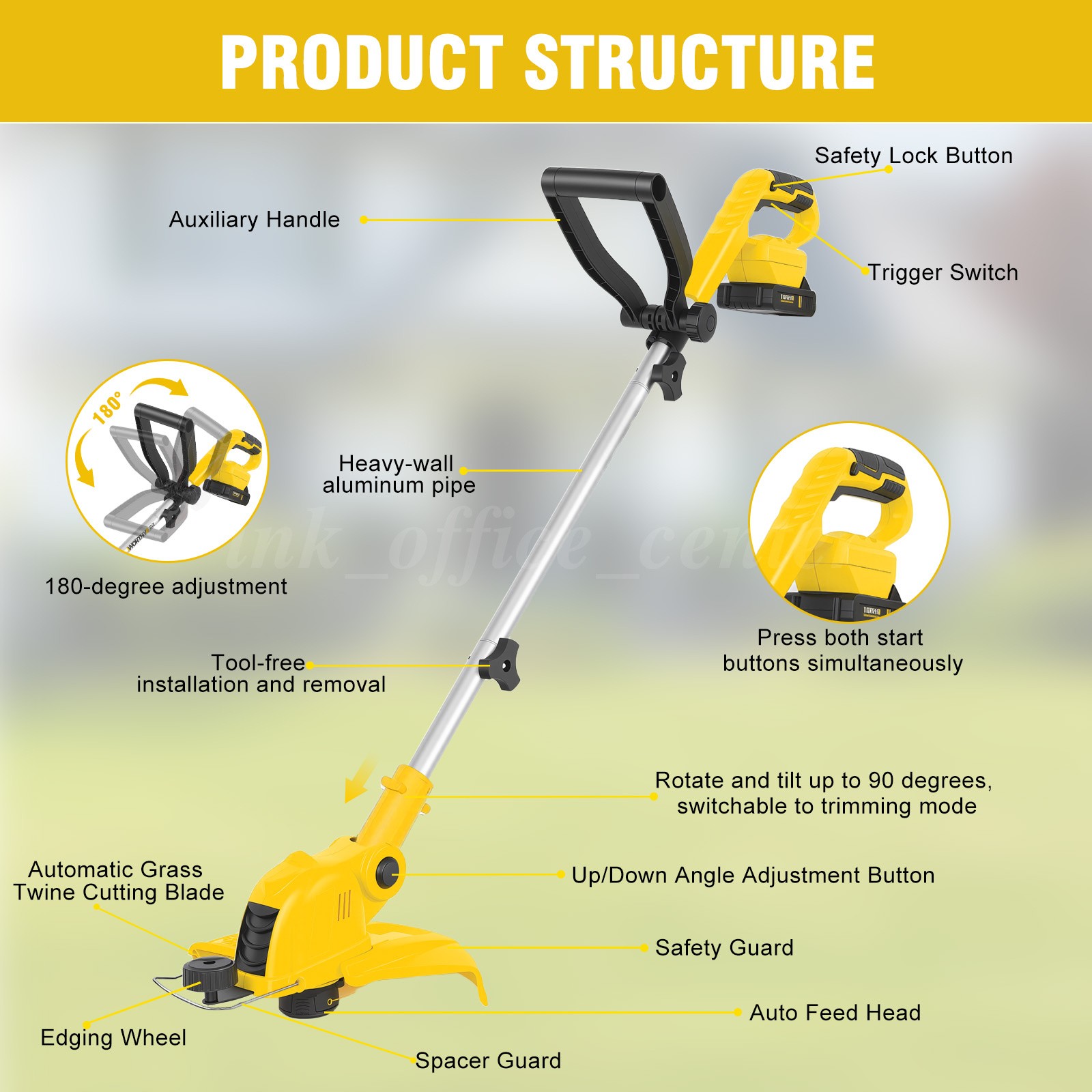 21V Cordless String Trimmer with 2Ah Batteries Fast Charger 12” Edger Yellow