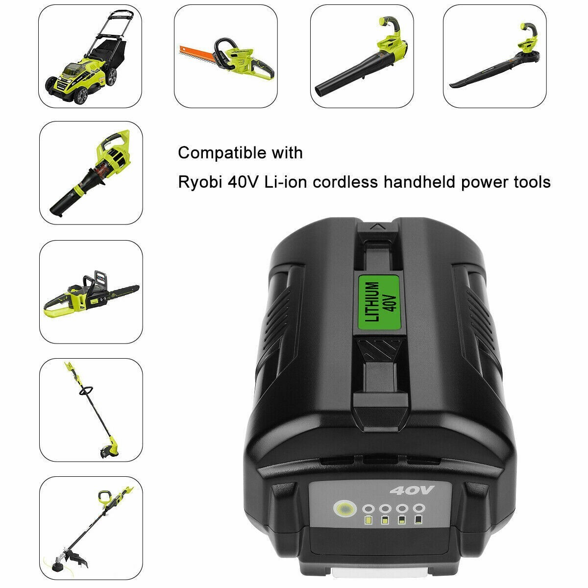 For Ryobi OP40602 40V 6Ah High Capacity HP Lithium Battery With LED OP4050