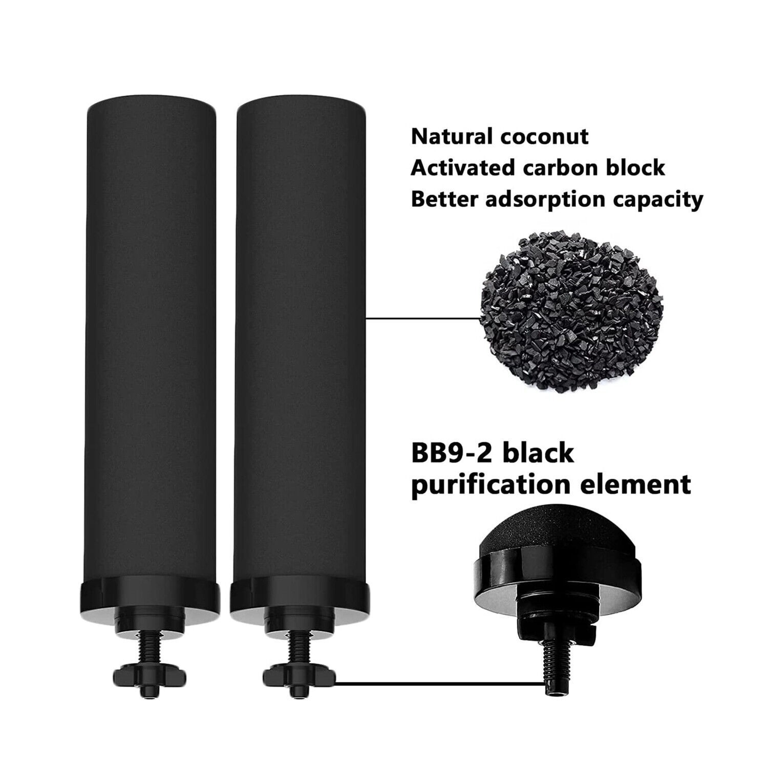 4 Packs Replacement Gravity System Filters BB9-2 Black For Berkey Water Filter