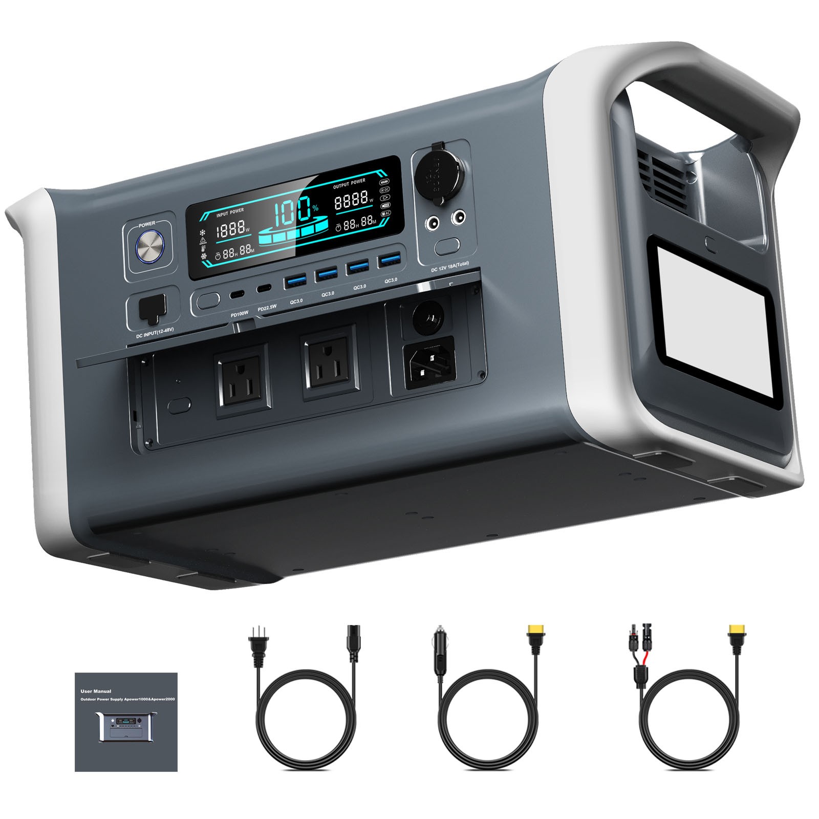 1800W/1600W Rate Portable Power Station 1024Wh Solar Generator for RV