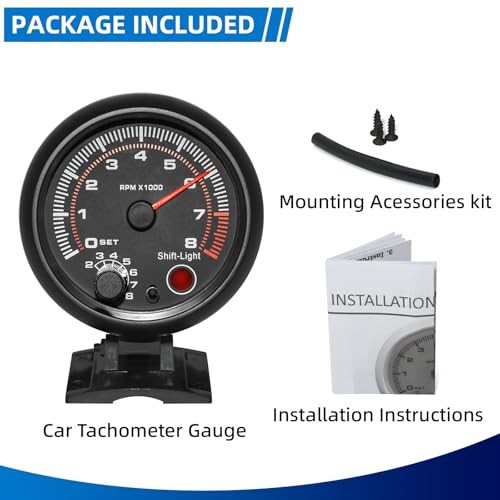 3.75 inch (95mm) Tachometer with Shift Light, 8000 RPM Gauge, 5-Level