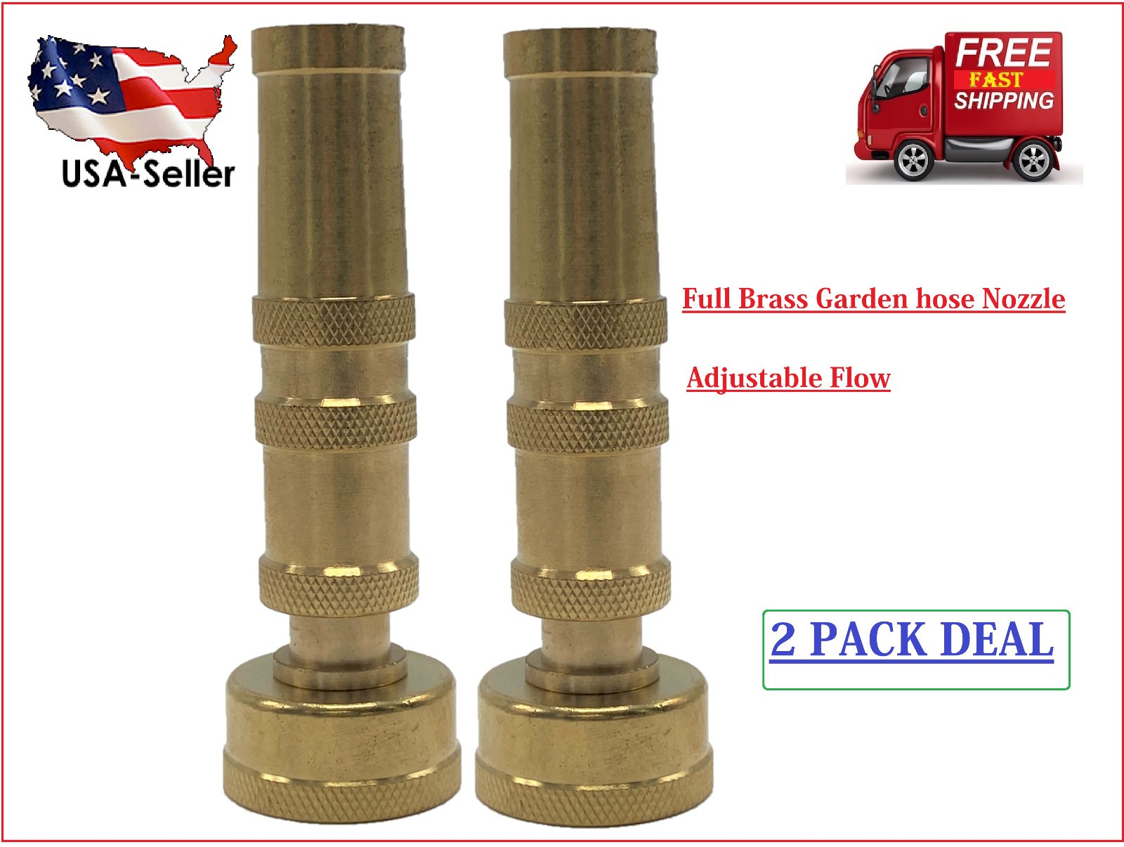 Solid Brass Garden Spray Nozzle 4″ Adjustable Twist Water Hose USA Stock 2 PACK
