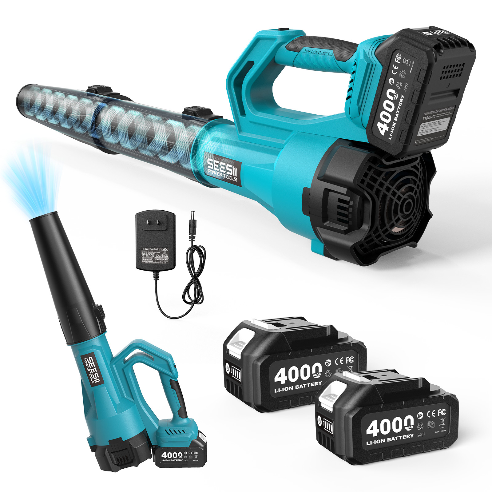 Seesii 21V Cordless Leaf Blower 780CFM 400MPH 2x4000mAh Batteries