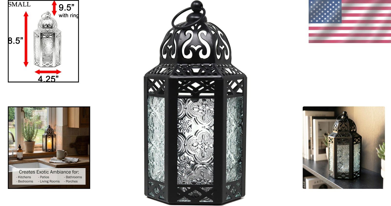 8.5in Moroccan Candle Lantern – Elegant Black Iron & Glass Centerpiece