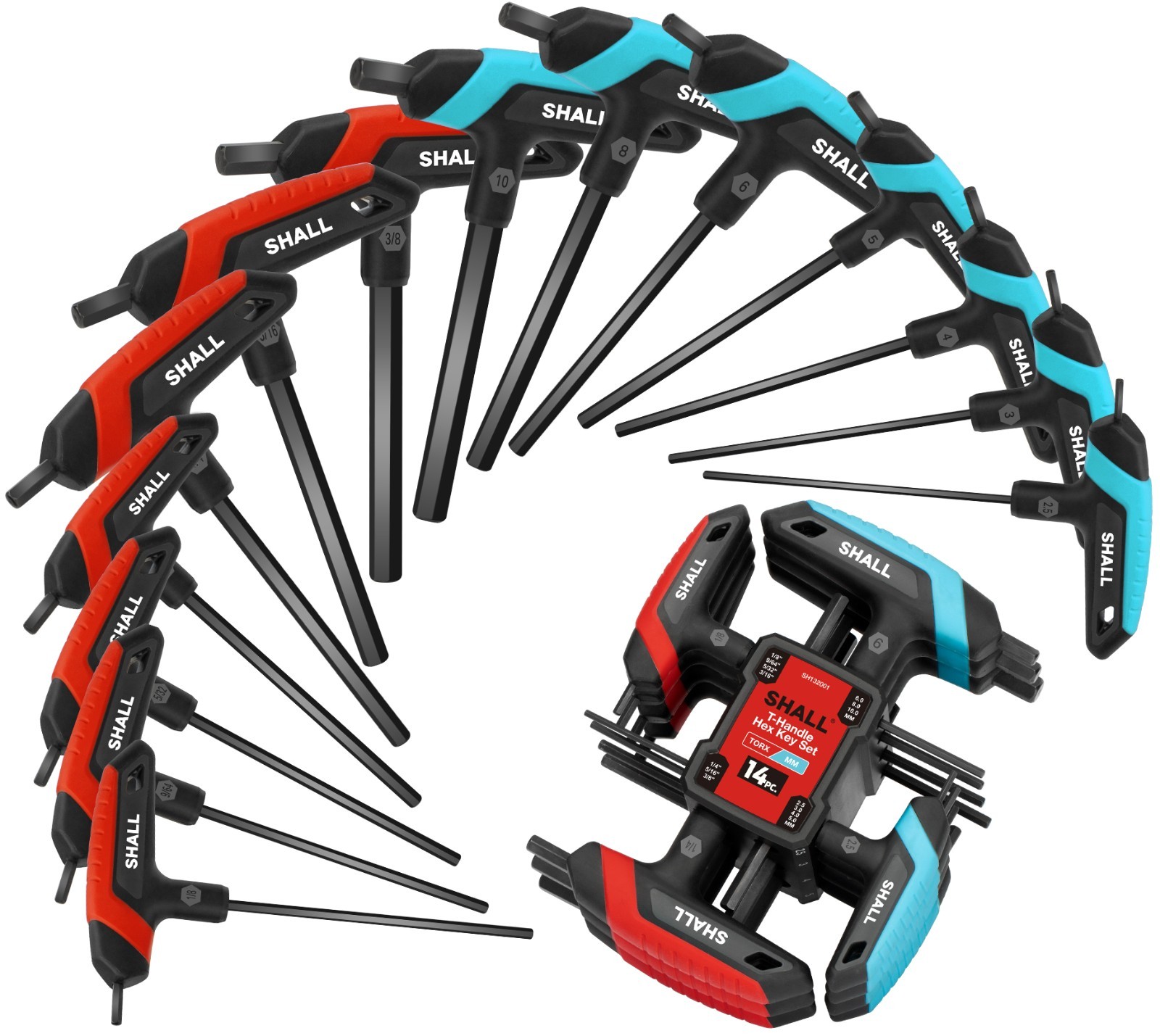 SHALL 14-Piece T-Handle Hex Key Set,Metric & SAE,for Auto&Bike Repair,DIY,Home