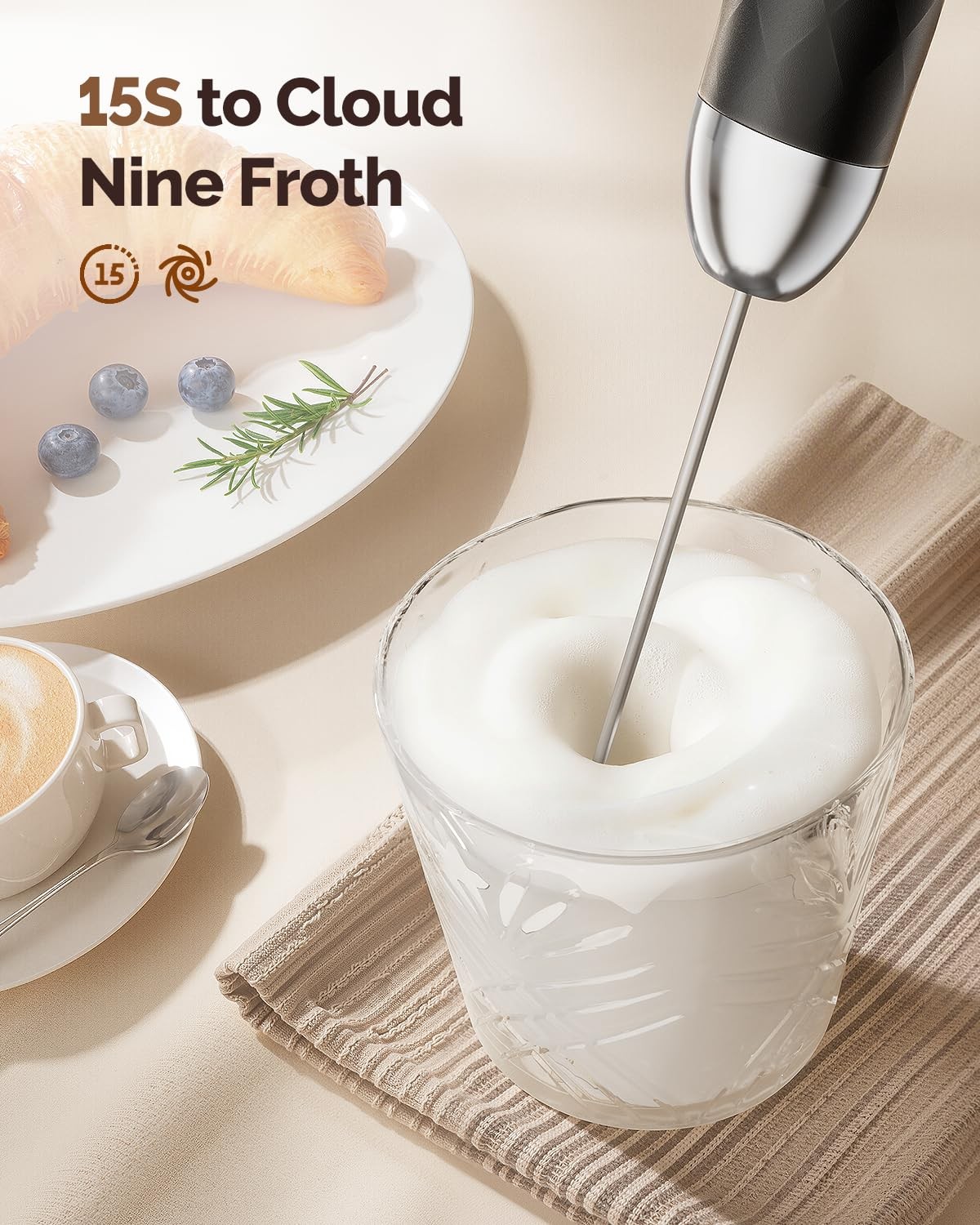 Rechargeable Milk Frother with Stepless Speed Control, LunaFro 2.0 Handheld E…