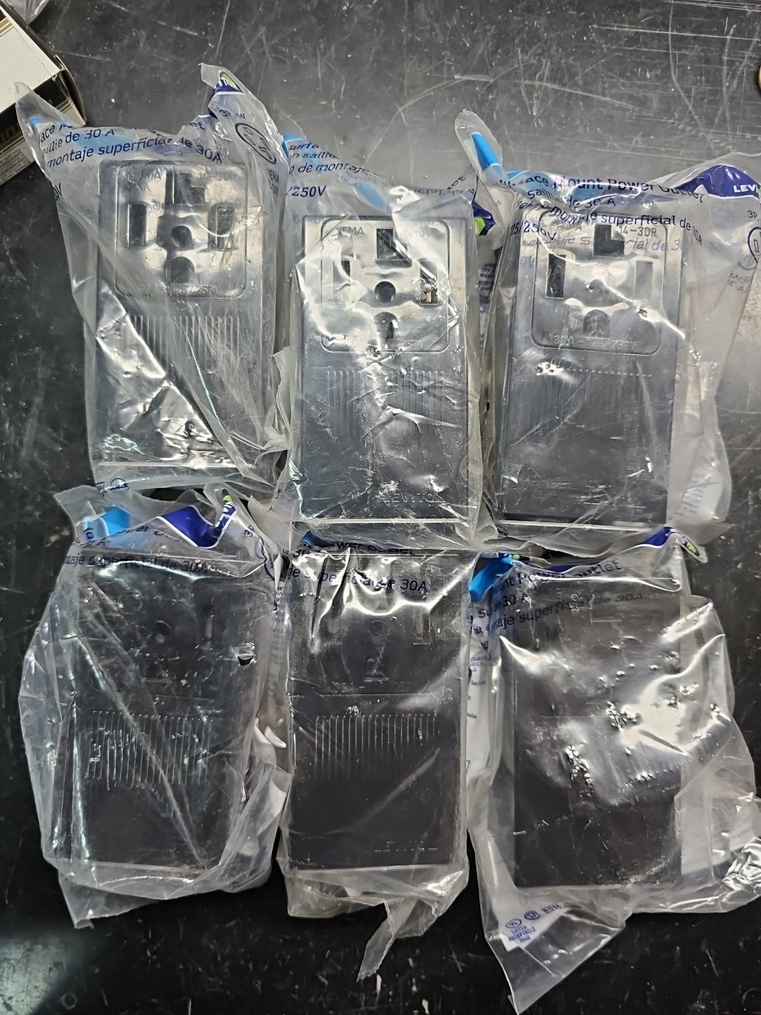 Lot 6 Leviton 55054 30A-125/250V Surface Mount Power Outlet, Black B00-55054