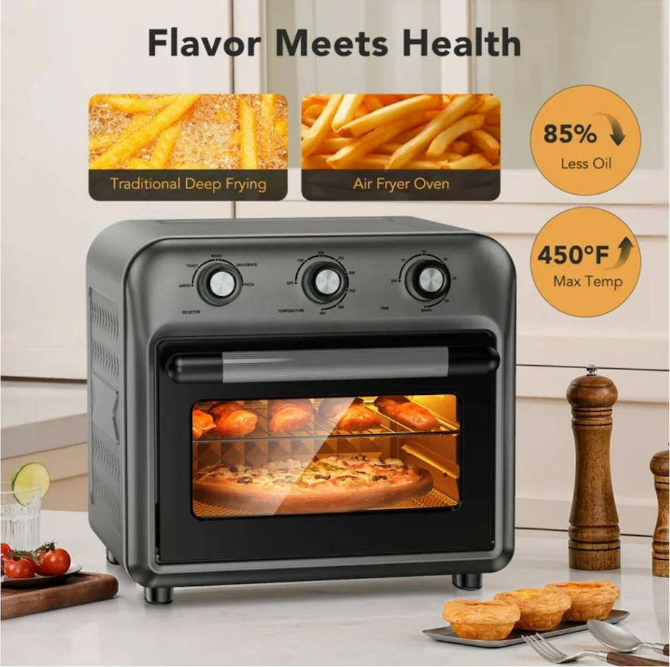 19QT Air Fryer Toaster Oven With Convection, 5 in 1 Oil Free Cooker, 1500W Black