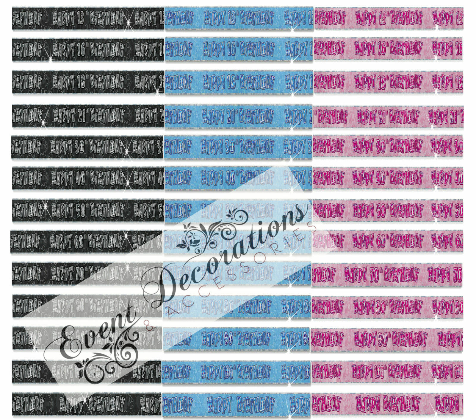 HAPPY BIRTHDAY GLITZ 13-60th 9FT FOIL BANNER HANGING PARTY DECORATION,3 COLOURS