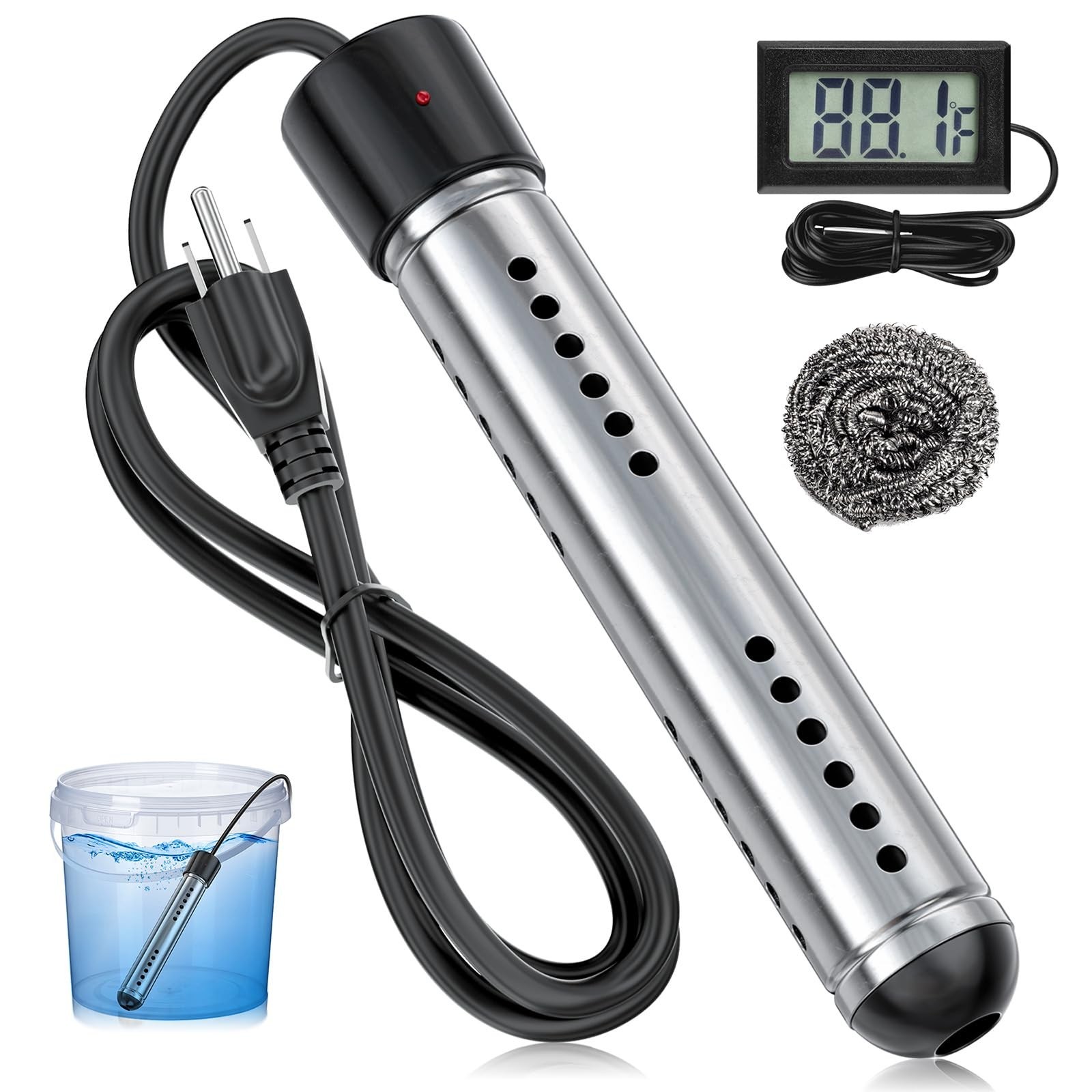 2000W Immersion Water Heater, Portable Water Heater Electric with Real-Time L…