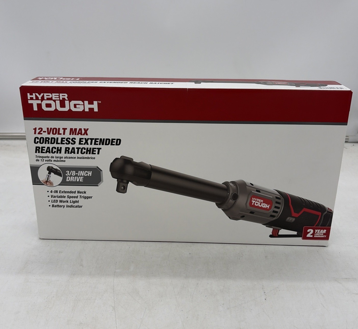 Hyper Tough 99323 12V Max 3/8-in Lithium-Ion Cordless Extended Reach Ratchet NIB