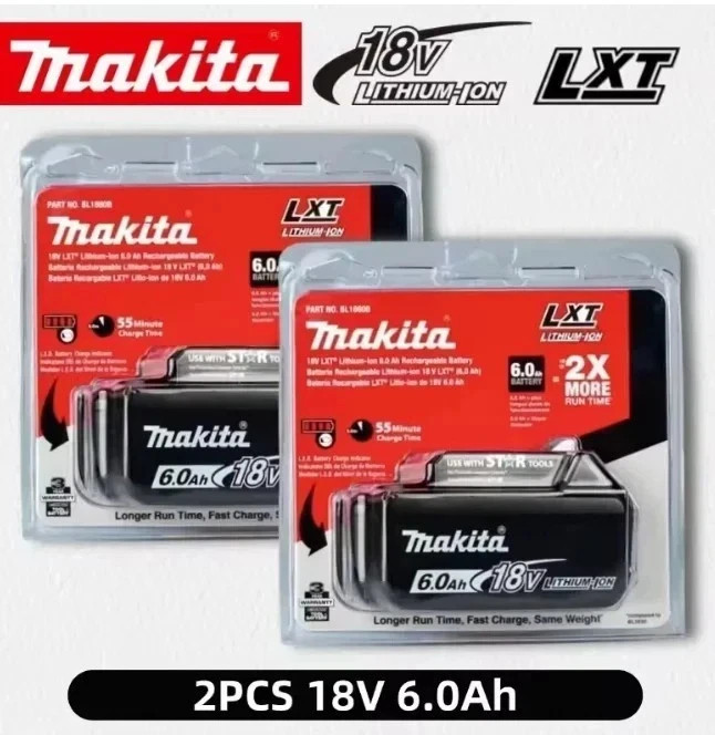 2 x Makita BL1860B-2 18V LXT Lithium-Ion 6.0 Ah Battery – New – USA SHIP