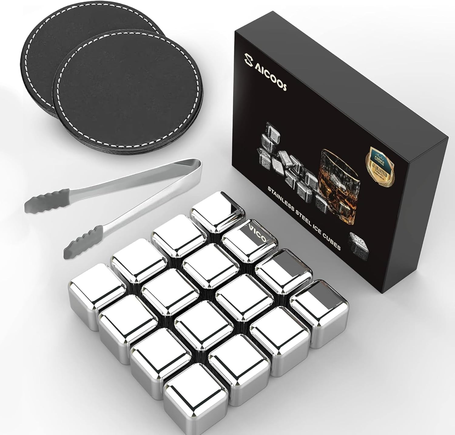 16 Pack Reusable Stainless Steel Ice Cubes for Drinks – Metal Whiskey Stones, Hi