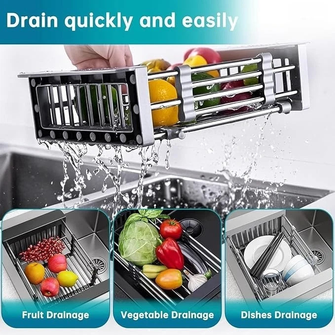 Expandable Over Sink Kitchen Rack Stainless Steel Dish Drying Drainer Adjustable