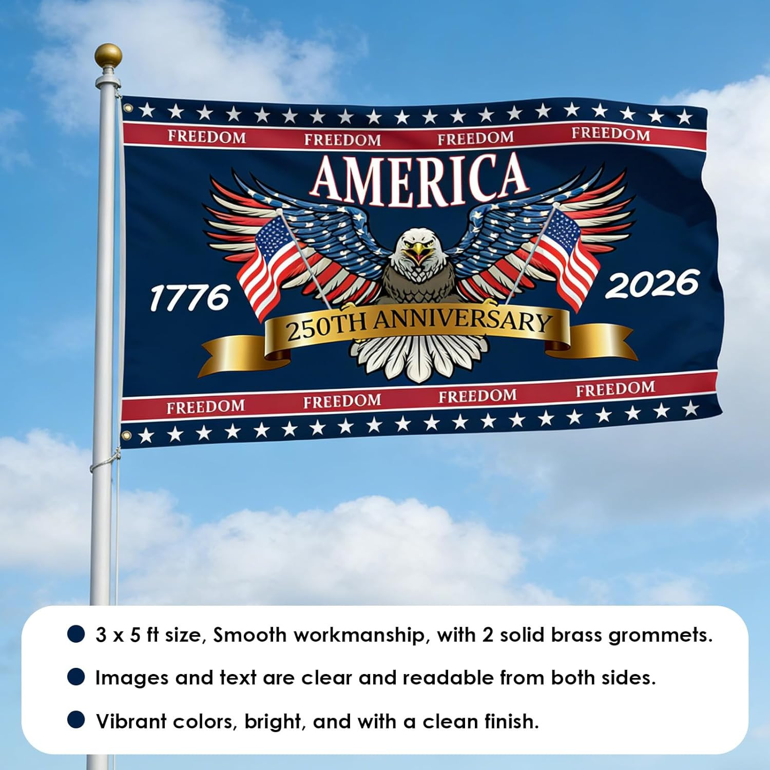 3 Ply 250 Years America Flag – Double Sided Patriotic Eagle 3 X 5 Ft Anniversary