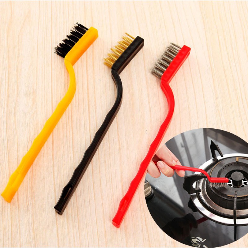 3Pcs Mini Wire Brush Brass Stainless Steel Nylon for Cleaning and Rust Removing