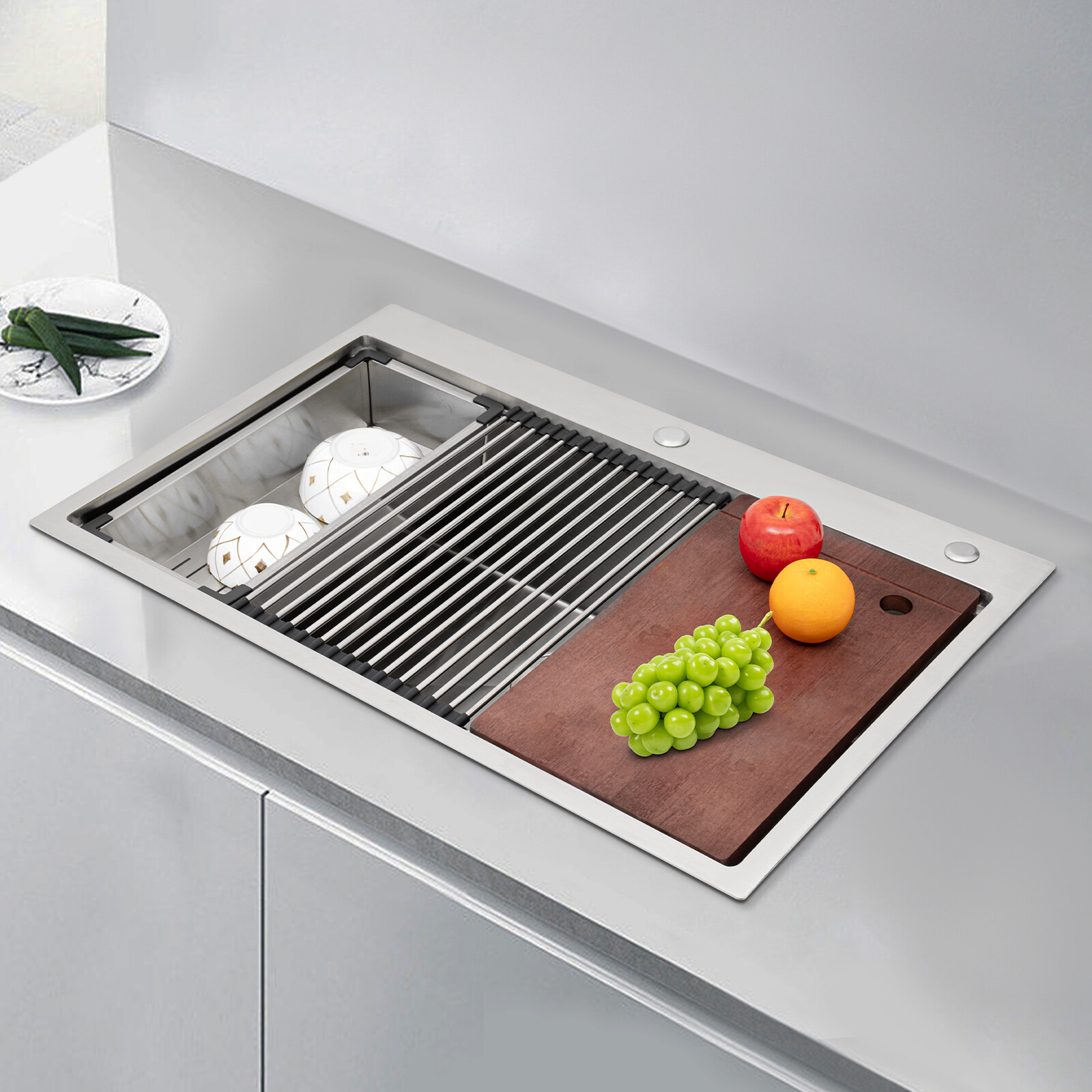New 33″x22″ Single Bowl Undermount Workstation Kitchen Stainless Steel Sink SALE