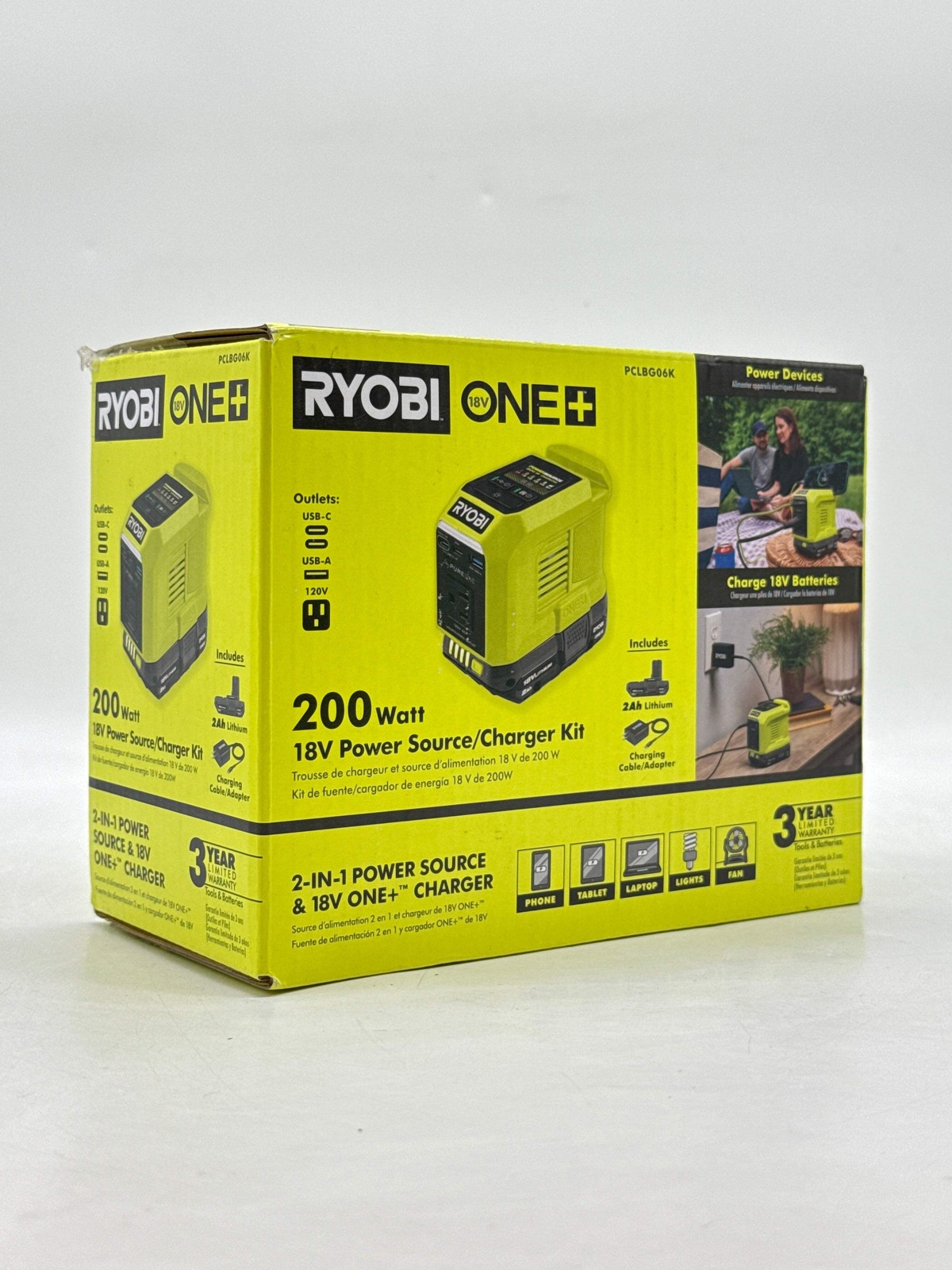 Ryobi PCLBG06K 18v One + 200 watt 18v Power Source/Charger – New