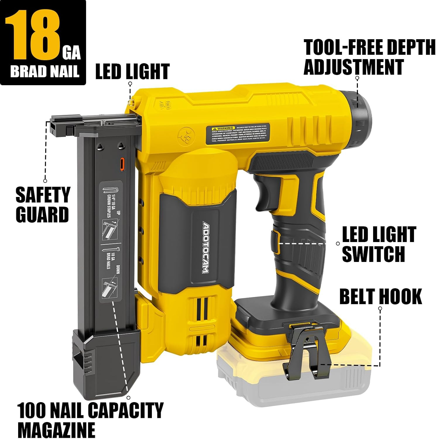 Cordless Brad Nailer for Dewalt 20V Battery (Tool Only), 2 in 1 Cordless Nail Gu