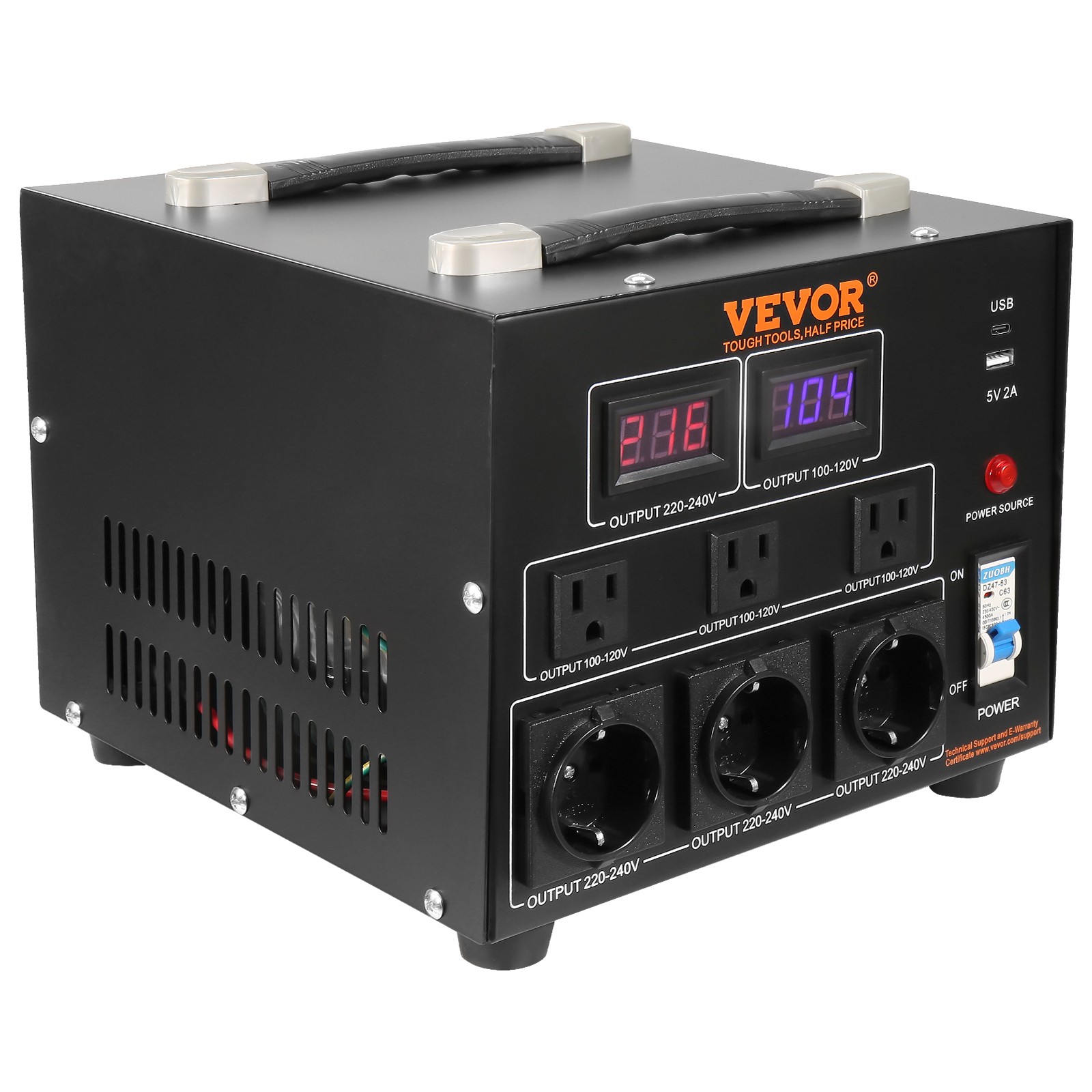 VEVOR 5000W Voltage Converter Transformer Step Up/Down 220V-110V /110V-220V CE