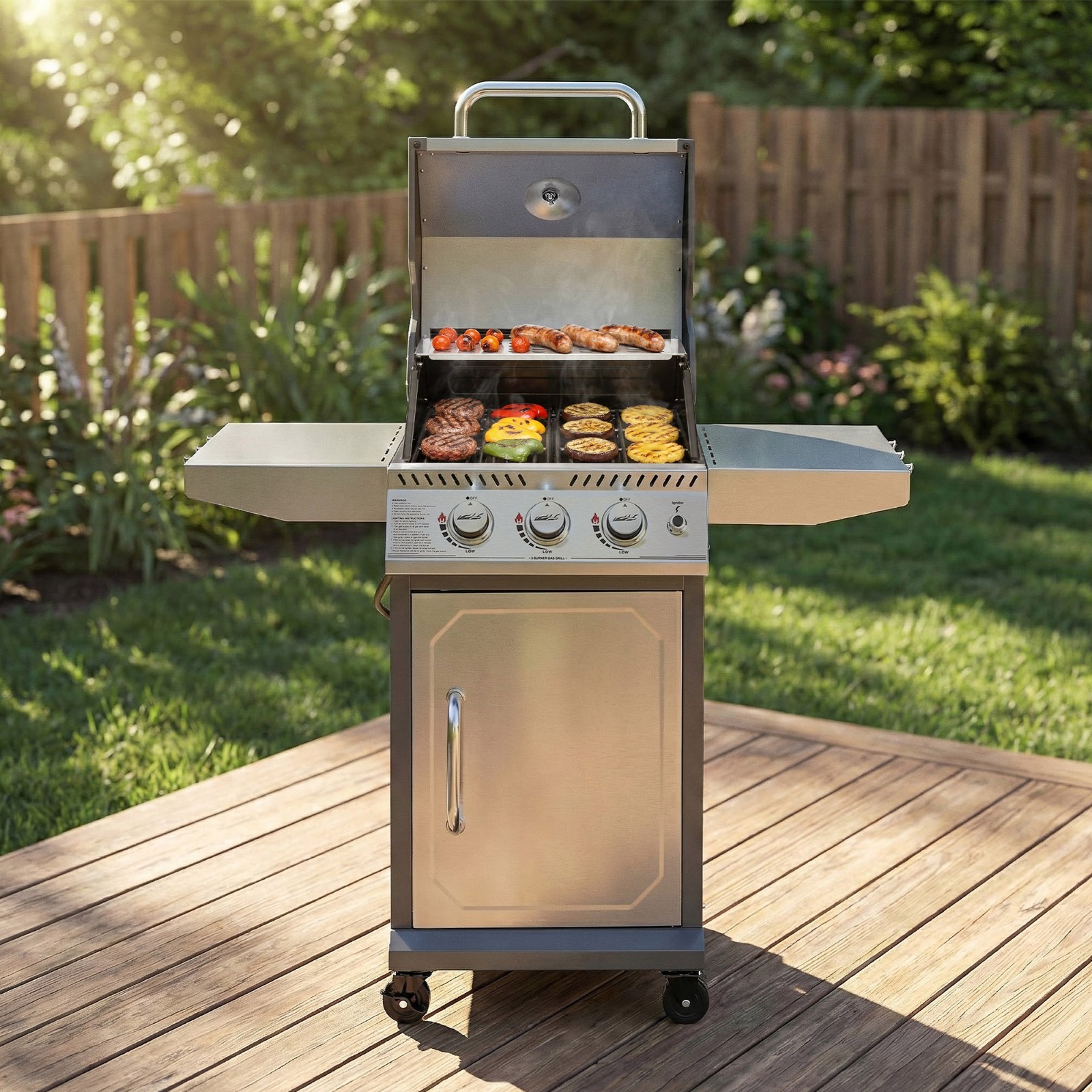 Royal Gourmet 3-Burner Gas Grill Stainless Steel Outdoor Garden BBQ Cooking