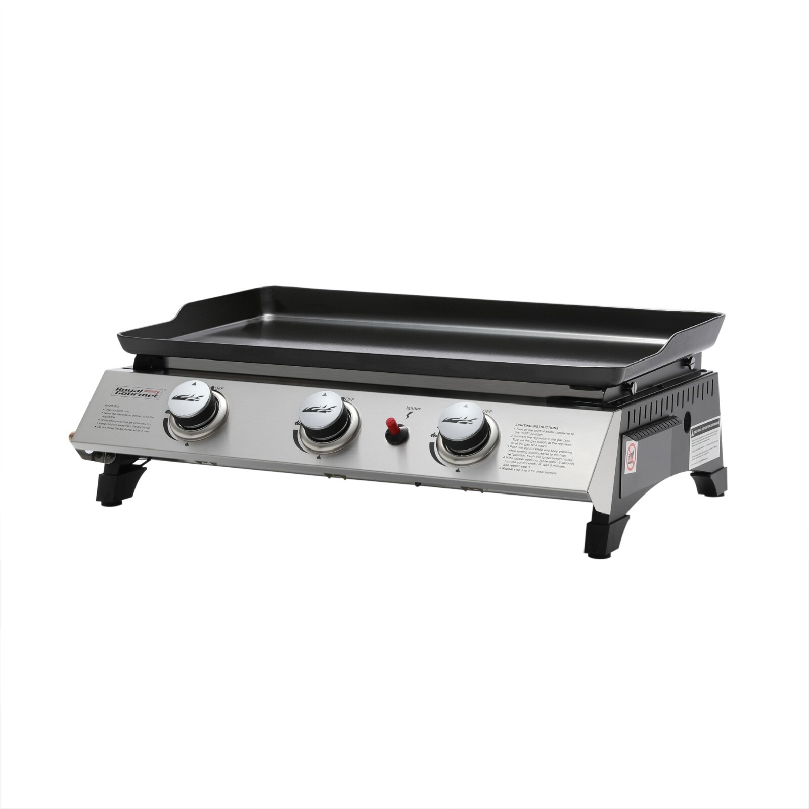 Royal Gourmet 3-Burner Tabletop Griddle Portable Gas Grill for Outdoor Camping