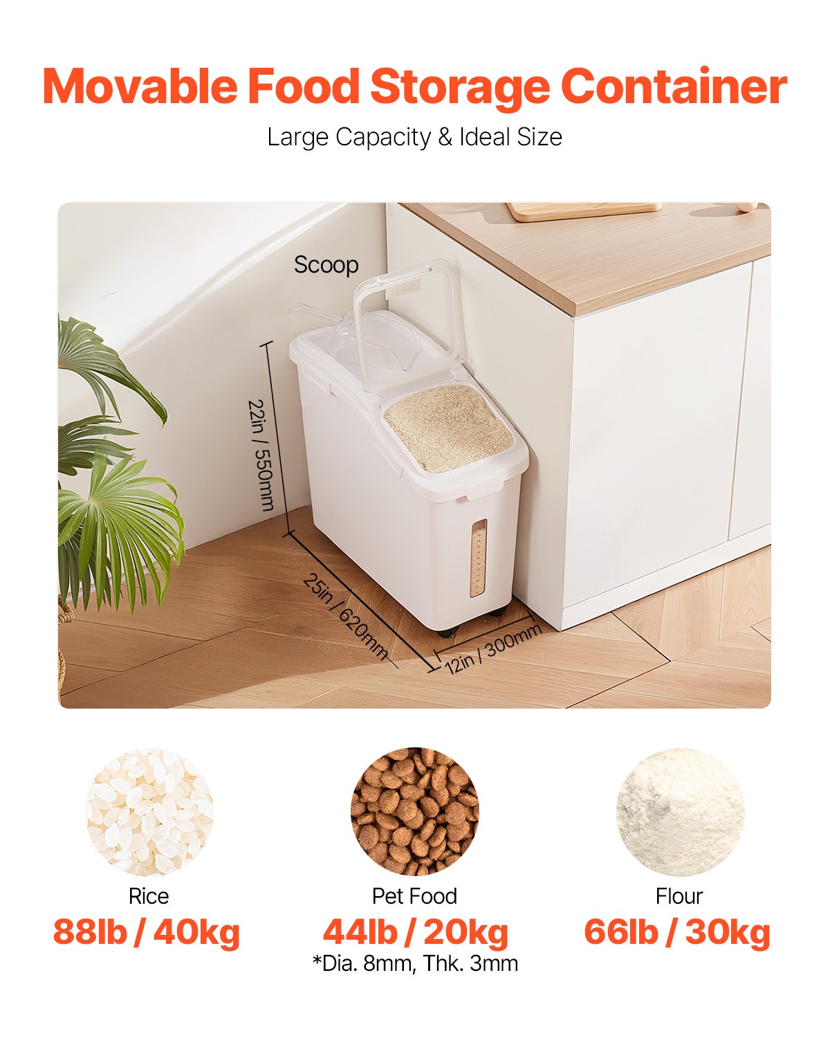 VEVOR 11.4Gal/50L Large Ingredient Storage Container Airtight Kitchen Flour Bin