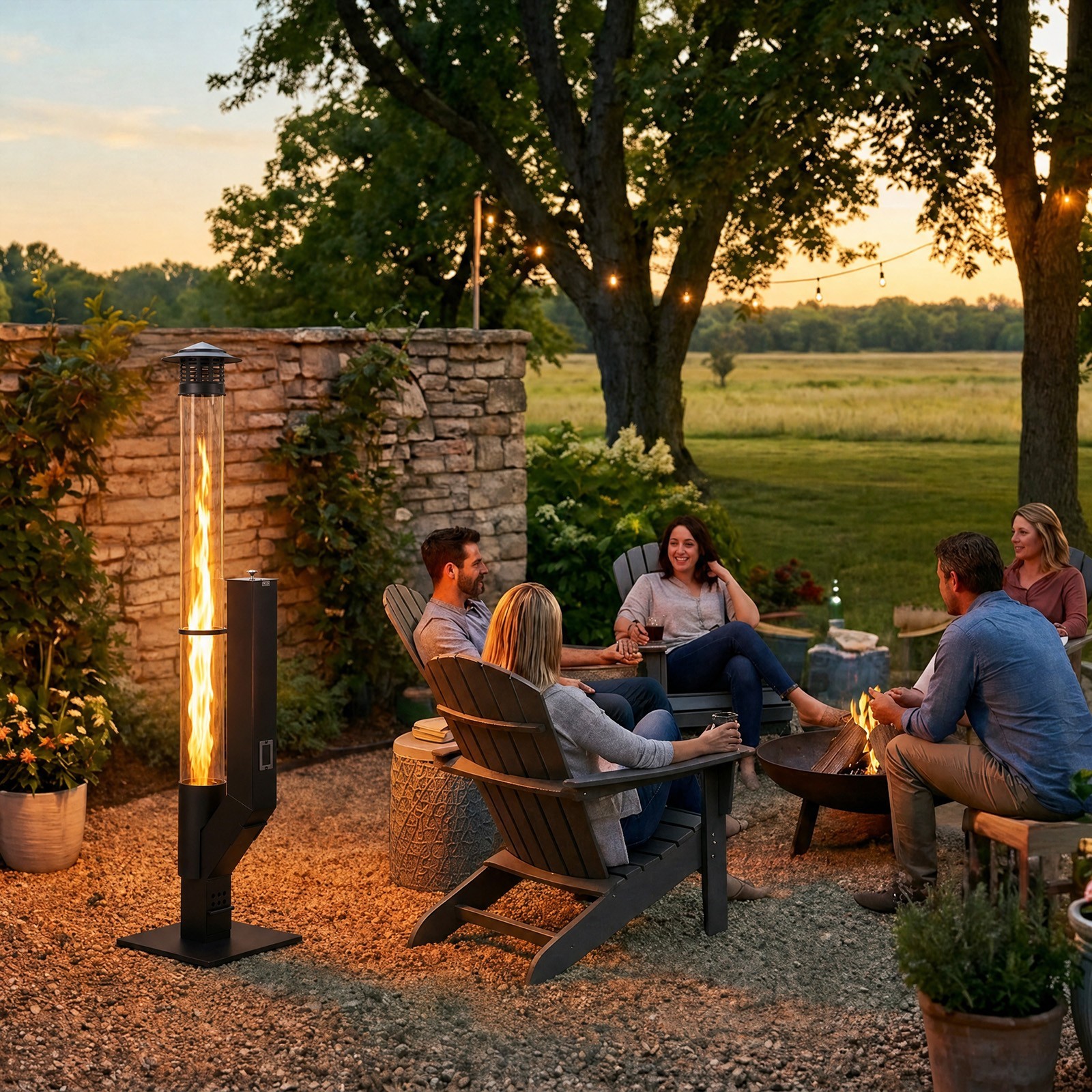 56 Inch Patio Pellet Heater Outdoor Smokeless Portable Wood Pellet Burning Flame
