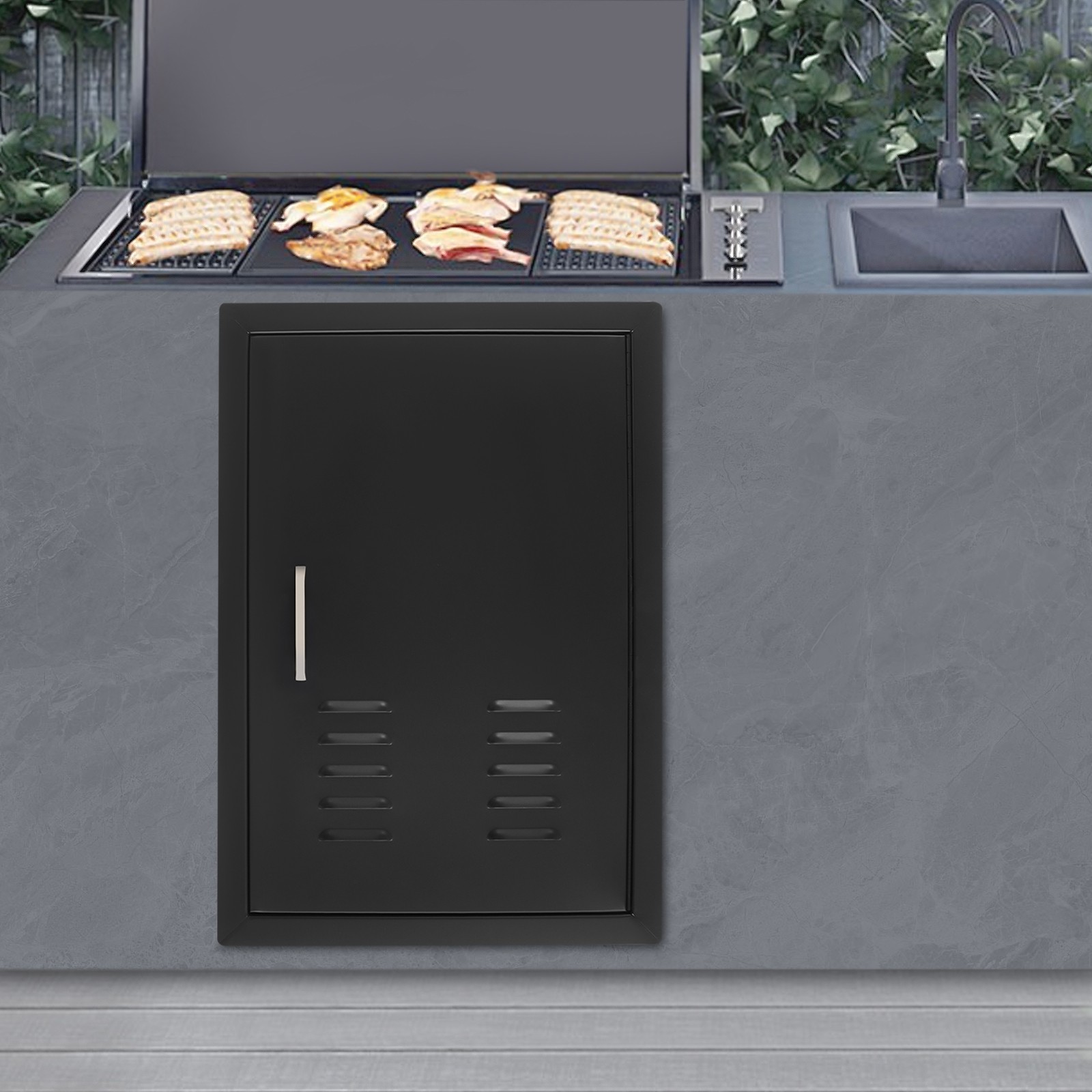 BBQ Access Door Black, Kitchen Doors, Flush Mount Single Vertical Door for BBQ
